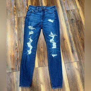 American Eagle Outfitters Dark Blue Distressed Skinny Jeans